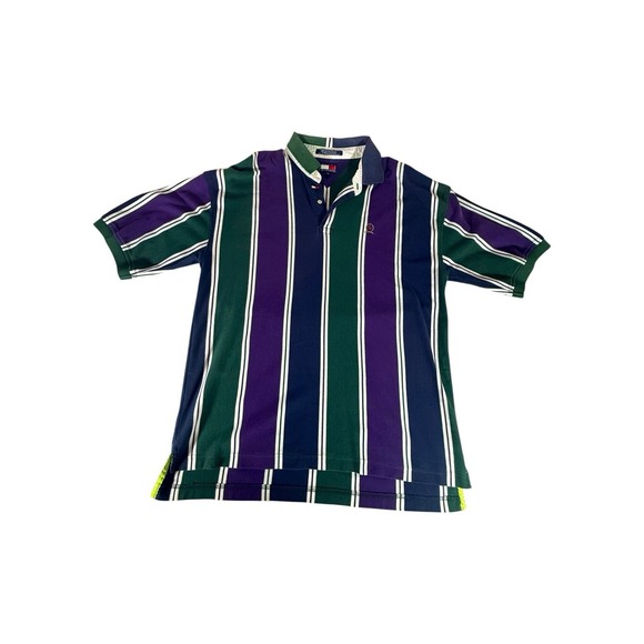 Tommy Hilfiger Other - VINTAGE Tommy Hilfiger Shirt Adult XXL Green Purple Vertical Rugby Stripe Mens